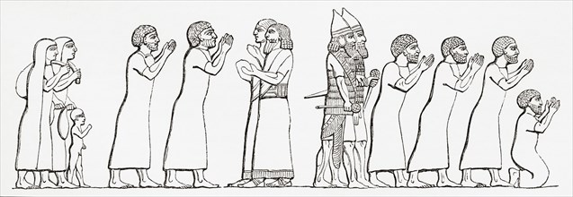 Captive Israelites brought before the Assyrian king.
