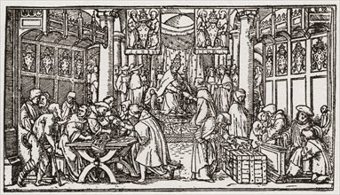 A sale of Indulgences during the Tudor period in England.