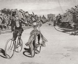 Cyclists on the way to the Bois du Boulogne.