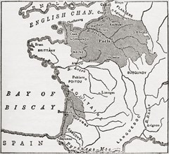 Map showing French territory held by the English when Jeanne d'Arc appeared.