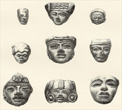 Stone Heads And Masks Found At Teotihuacan.