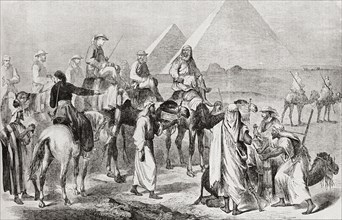 Victorian tourists at the pyramids of Giza.
