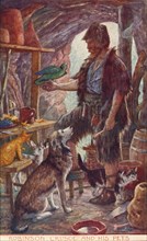 Robinson Crusoe and his pets.