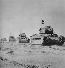 A column of British tanks.