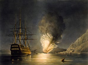 The Explosion of the U.S. Steam Frigate Missouri at Gibralter.