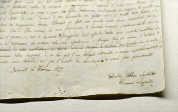 Letter with handwritten signature by Giacomo Leopardi
