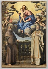 Unknown painter from the Marche region, Madonna and Saints Antonio Abate and Filippo, 17th century