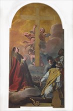 Francesco Silva (attrib.), Saints Louis King of France, Andrea Avellino and Emilio at the foot of the Cross