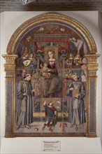 Bernardino di Mariotto, Madonna with Child Enthroned, St. Francis of Assisi, St. Anthony of Padua, St. John the Baptist and musician