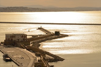 Ancona (Italy, Marches), panorama from San Ciriaco on the port (sunset)