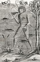 Medieval diver using bladder to breath