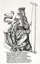 The prophet Isaiah, holding a saw in his hand, the instrument with which he was tortured