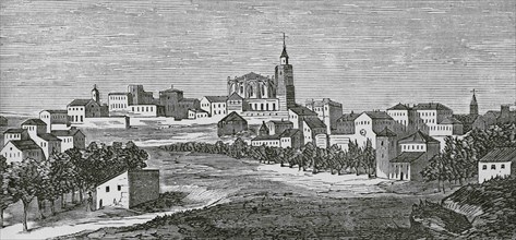 Spain, Aragon, Huesca. Panoramic view. Engraving, 19th century. Cronica General de España, Historia