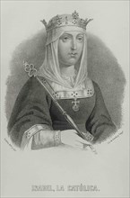 Isabella I (1451-1504). Queen of Castile (1474-1504). Queen consort of Aragon for her marriage to