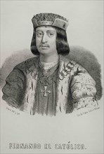Ferdinand II called The Catholic (1452-1516). King of Aragon and Castile. Portrait. Illustration by