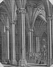 Spain, Aragon, Zaragoza. Interior of the Cathedral of San Salvador or La Seo. Illustration by Letre