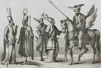 Ottoman Empire. Turkey. Turkish troops from 1540-1580. Historia de Turquia, 1840. Engraving by