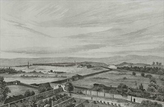 Ottoman Empire. Turkey. Eski Saray. Panoramic view. Engraving by Lemaitre, Vormser and Fonnstecher.