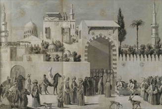 The reception of a Venetian ambassadors in Damascus in 1511. Engraving from a painting by the