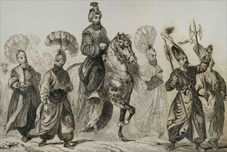 Ottoman Sultan going to the mosque. Turkey. Engraving by Lemaitre, Lalaisse and Chaillot. Historia