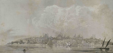 Ottoman Empire. Turkey. Constantinople. Panoramic view of Constantinople with the Seraglio Point.