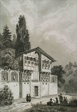 Ottoman Empire. Turkey. Turkish wooden pleasure house. Engraving by Lemaitre, Danvin and Lepetit.