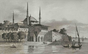 Ottoman Empire. Turkey. Pavilion of the Pearls (Indjouli Kiochk). Engraving by Lemaitre, and J.