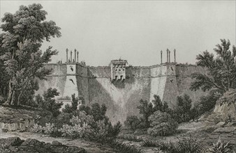Ottoman Empire. Turkey. Constantinople (today Istanbul). Fort Bakczekeu (Bahcekoy). Engraving by