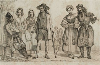 Poland. From left to right: 1- Mazoviens, 2- Highlanders, 3- Lithuanians, 4- Cracowians.  Engraving