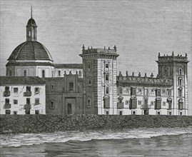 Spain, Valencia. Saint Pius V School (Colegio de San Pio V). Illustration by Fuentes. Engraving by