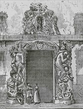 Spain, Valencia. Palace of the Marquis of Dos Aguas. Detail of main facade. Engraving, 19th century