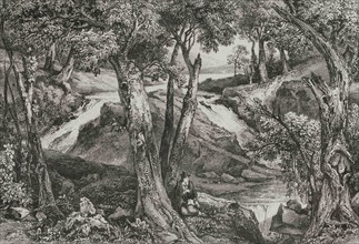 United States of America. Waterfall on Schoole'y Mountain, New Jersey. Engraving by L. Thienon,