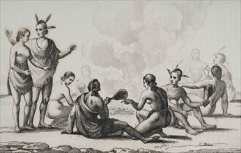 United States of America. 16th century French expedition. Florida. Seminoles Indians celebrating