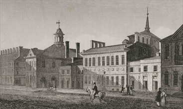 Philadelphia. City Hall building. Engraving by Traversier. Panorama Universal. History of the