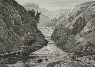United States of America. Waterfalls at Mount Ida. Engraving by Milbert. Panorama Universal.