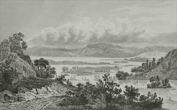 United States. Mississippi flood. Engraving by Danvin. Panorama Universal. History of the United