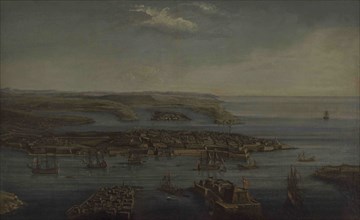 Attributed to Giuseppe Caloriti (1681-ca.1740). Italian painter. View of Valletta, the Grand and