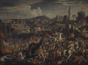 A Mediterranean city besieged by the Ottomans. Unknown artist. Oil on canvas. National Museum of
