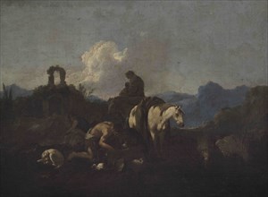 Philipp Peter Roos, called Rosa da Tivoli (ca. 1655-1706). German painter. Pastoral scene. Oil on