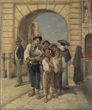 Girolamo Gianni (1837-1895). Italian painter. Street musicians in traditional Maltese costume, 1891