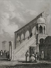 Jerusalem. Pulpit on the platform of the Mosque of Omar. Engraving by Emile Rouargue. ""La Tierra