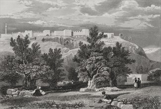 Jerusalem. Garden of Olives. Engraving by Aubert. ""La Tierra Santa y los lugares recorridos por