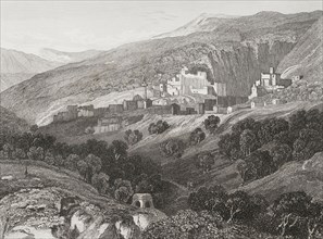 Nazareth. General view of the city. Engraving by Aubert. ""La Tierra Santa y los lugares recorridos