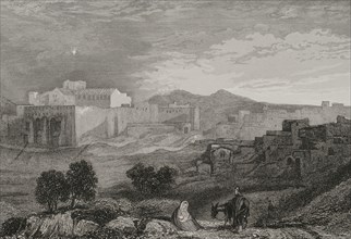 Bethlehem. General view. Engraving by Aubert. ""La Tierra Santa y los lugares recorridos por los