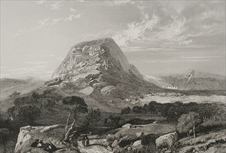 Mount Tabor. Lower Galilee. Engraving by Emile Rouargue. ""La Tierra Santa y los lugares recorridos