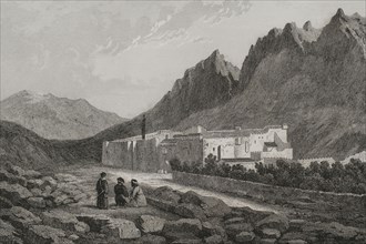 Saint Catherine's Monastery. Located at the foot of Mount Sinai. Engraving by Ransonnette. ""La