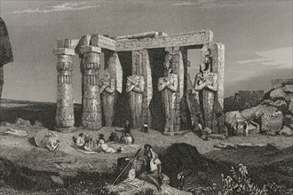 Egypt. Thebes. Temple of Memnon. Engraving by Emile Rouargue. ""La Tierra Santa y los lugares