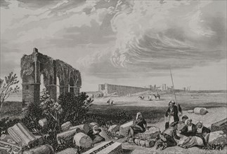 Tyre (currently in Lebanese territory). Engraving by Aubert. ""La Tierra Santa y los lugares