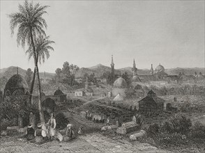 Damascus. Engraving by Ransonnette. ""La Tierra Santa y los lugares recorridos por los profetas,