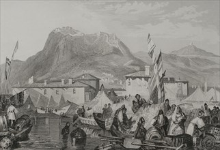 Greece. Corinth, Port of Kenkries. Engraving by Aubert. ""La Tierra Santa y los lugares recorridos